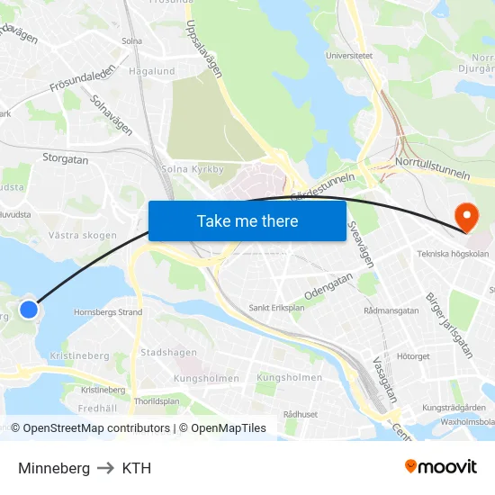 Minneberg to KTH map