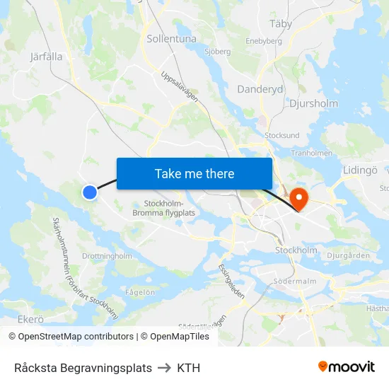 Råcksta Begravningsplats to KTH map