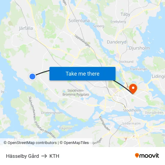 Hässelby Gård to KTH map