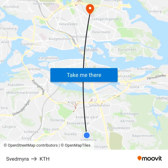 Svedmyra to KTH map