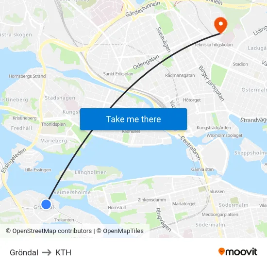 Gröndal to KTH map