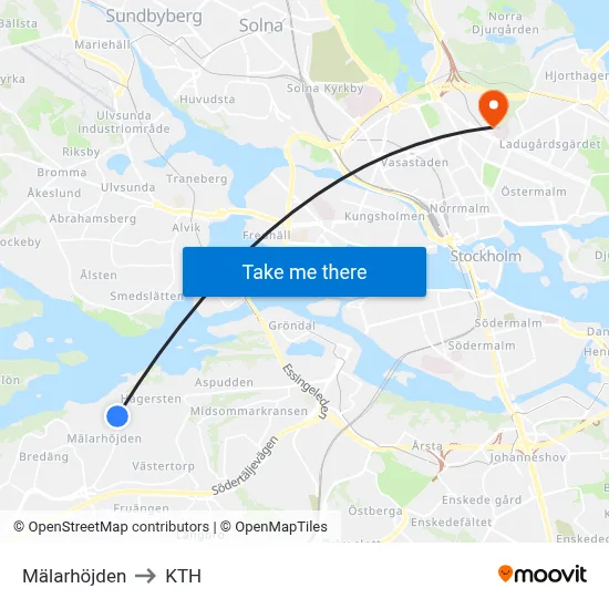 Mälarhöjden to KTH map