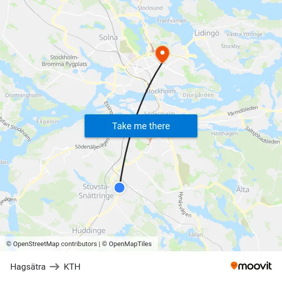 Hagsätra to KTH map