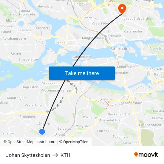 Johan Skytteskolan to KTH map