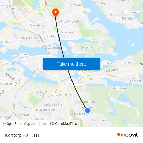 Kärrtorp to KTH map