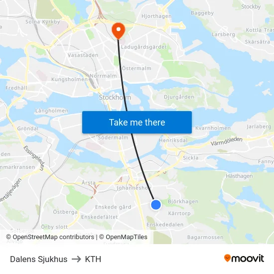 Dalens Sjukhus to KTH map