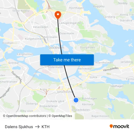 Dalens Sjukhus to KTH map