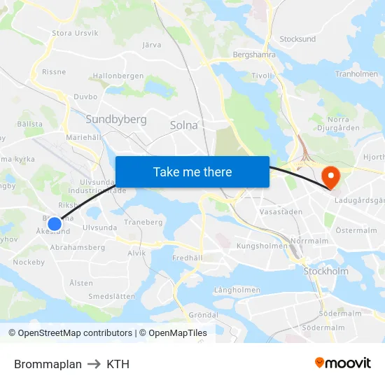 Brommaplan to KTH map
