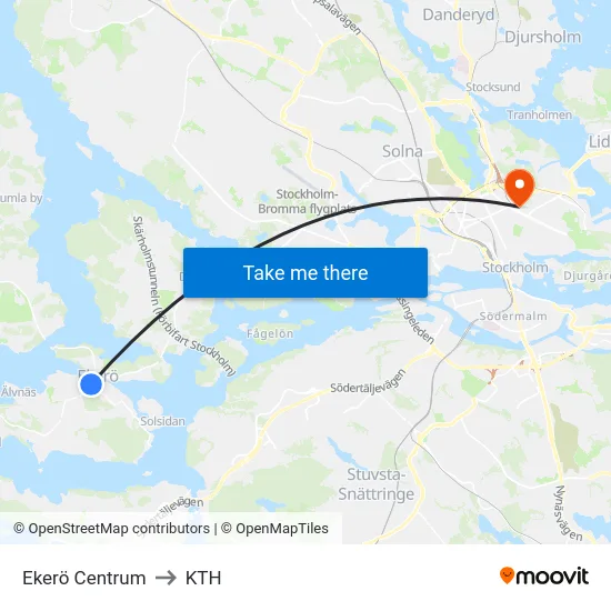 Ekerö Centrum to KTH map