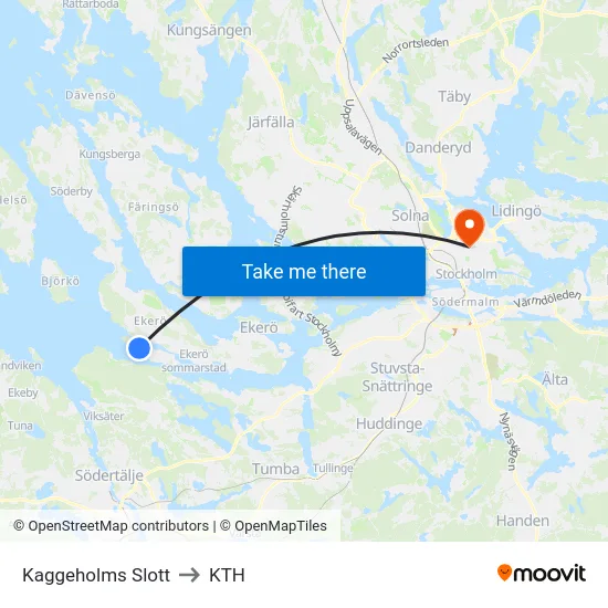 Kaggeholms Slott to KTH map