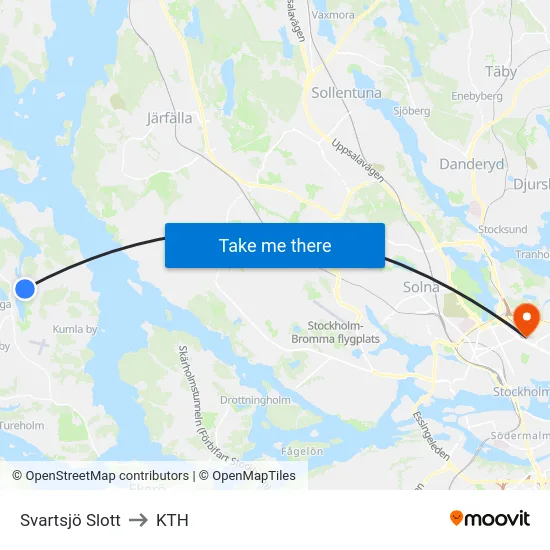 Svartsjö Slott to KTH map