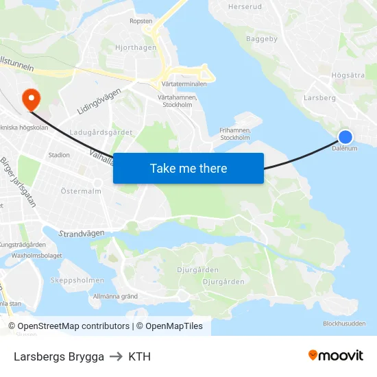 Larsbergs Brygga to KTH map