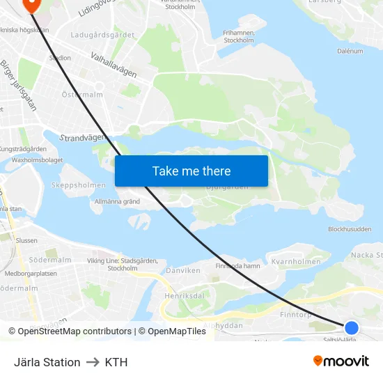 Järla Station to KTH map
