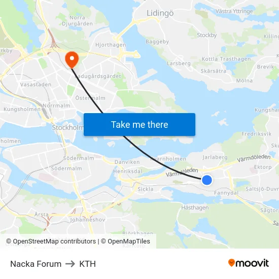 Nacka Forum to KTH map