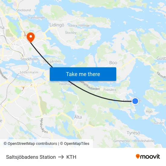 Saltsjöbadens Station to KTH map