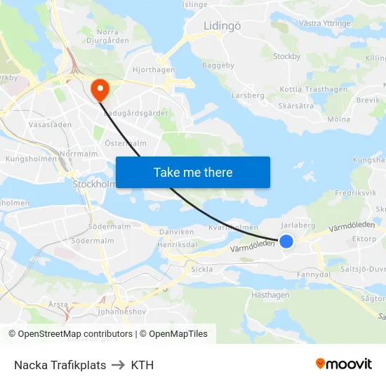 Nacka Trafikplats to KTH map