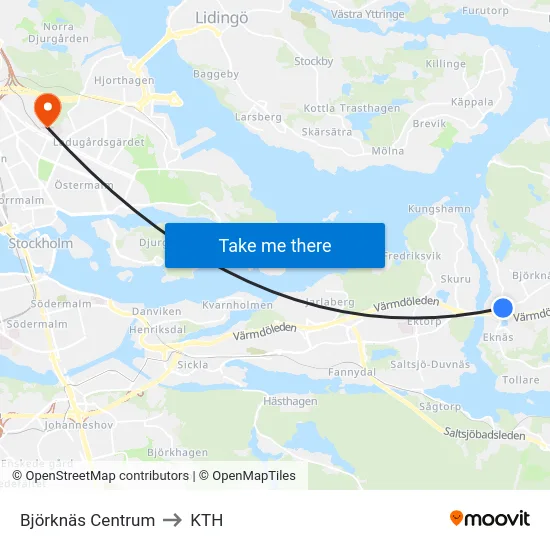 Björknäs Centrum to KTH map
