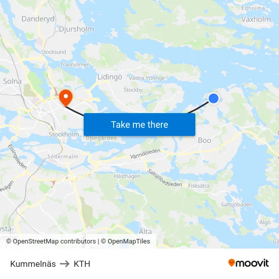 Kummelnäs to KTH map
