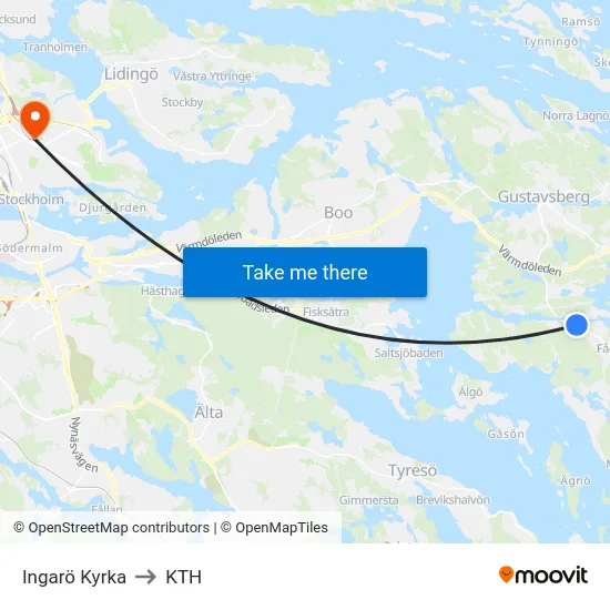 Ingarö Kyrka to KTH map
