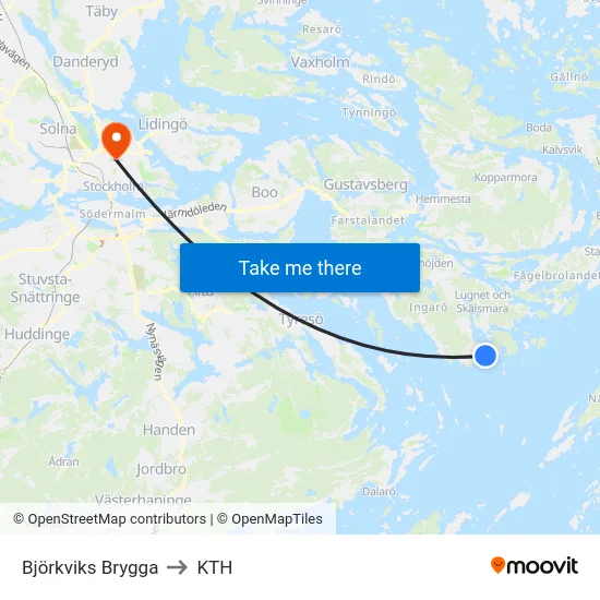 Björkviks Brygga to KTH map