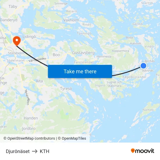 Djurönäset to KTH map