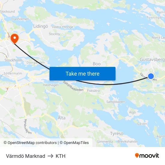 Värmdö Marknad to KTH map