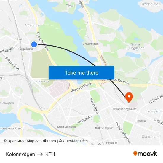 Kolonnvägen to KTH map