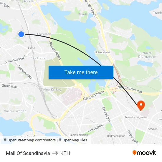 Mall Of Scandinavia to KTH map