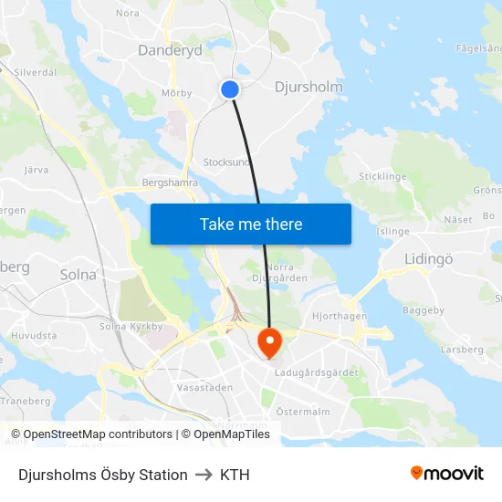 Djursholms Ösby Station to KTH map