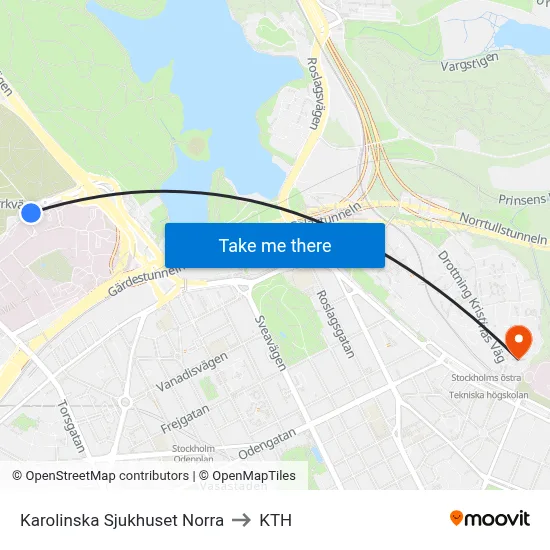 Karolinska Sjukhuset Norra to KTH map