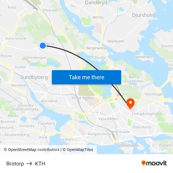 Brotorp to KTH map