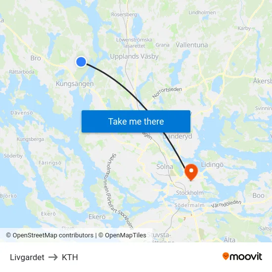 Livgardet to KTH map