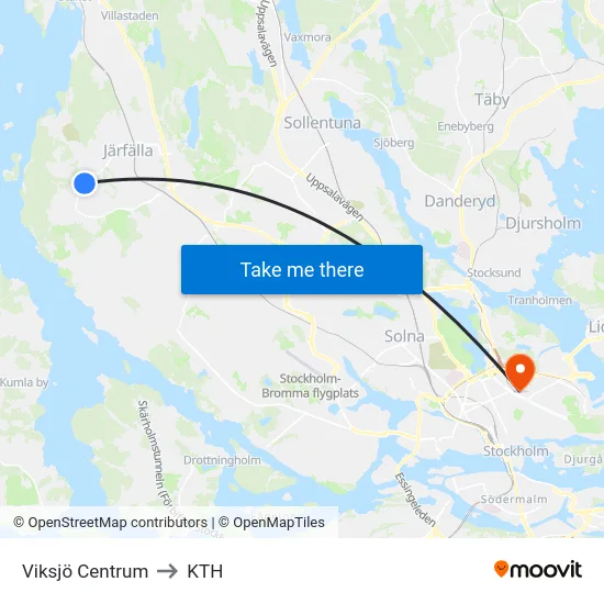 Viksjö Centrum to KTH map