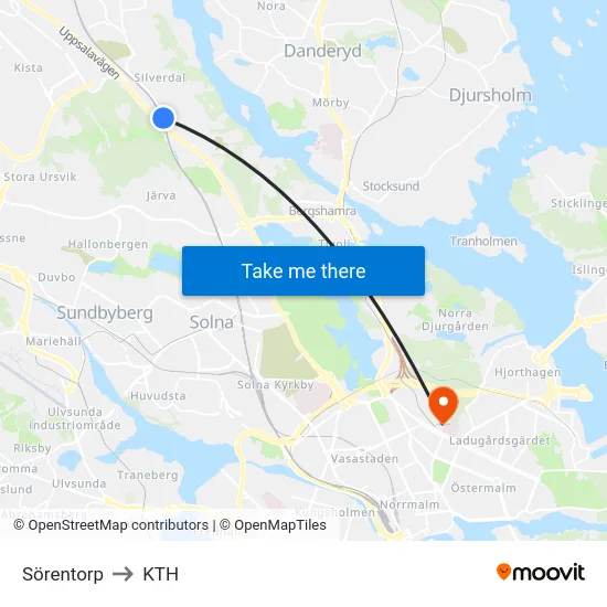 Sörentorp to KTH map