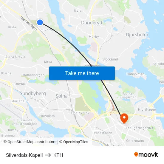 Silverdals Kapell to KTH map