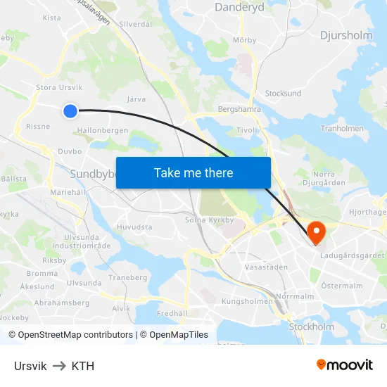 Ursvik to KTH map