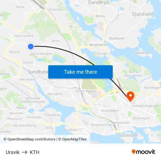 Ursvik to KTH map