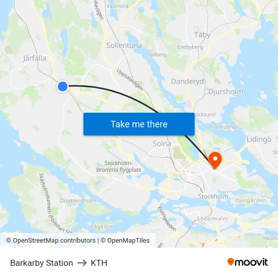 Barkarby Station to KTH map
