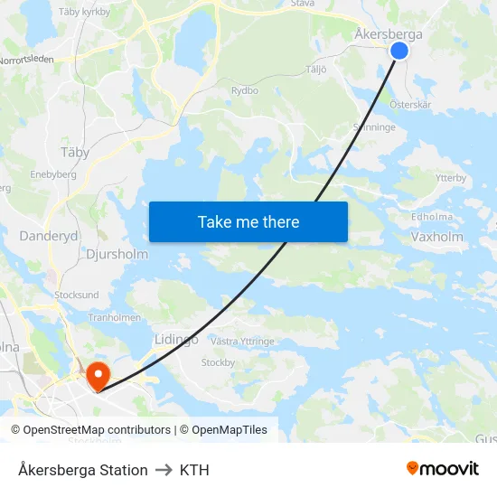 Åkersberga Station to KTH map
