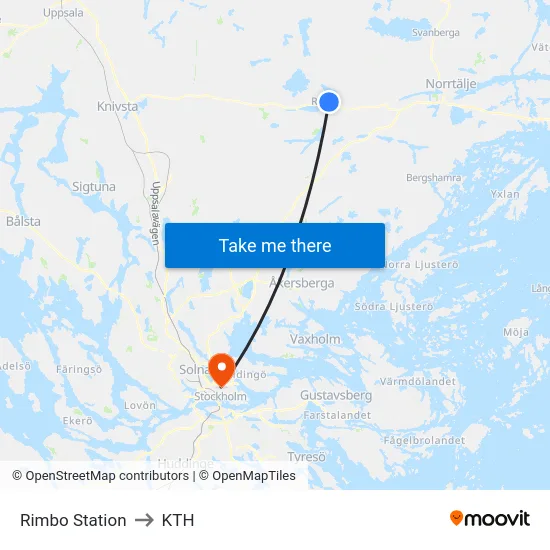 Rimbo Station to KTH map