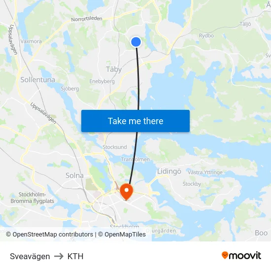 Sveavägen to KTH map