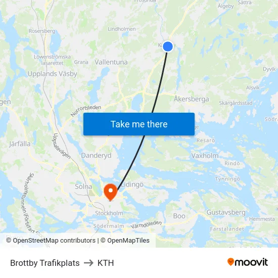 Brottby Trafikplats to KTH map