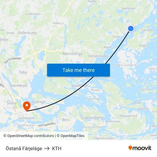 Östanå Färjeläge to KTH map