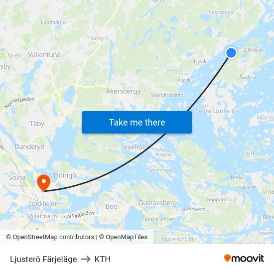 Ljusterö Färjeläge to KTH map