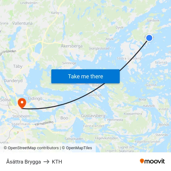 Åsättra Brygga to KTH map
