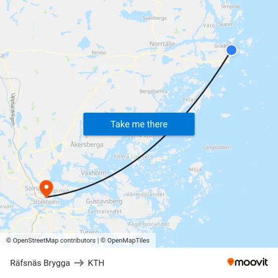 Räfsnäs Brygga to KTH map