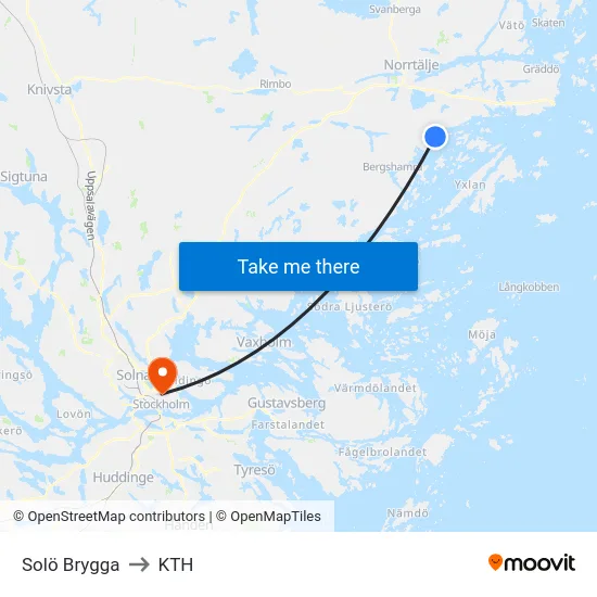 Solö Brygga to KTH map