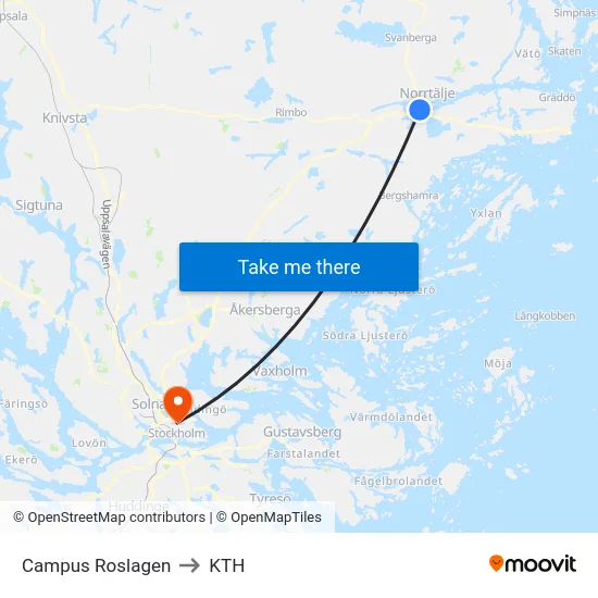 Campus Roslagen to KTH map