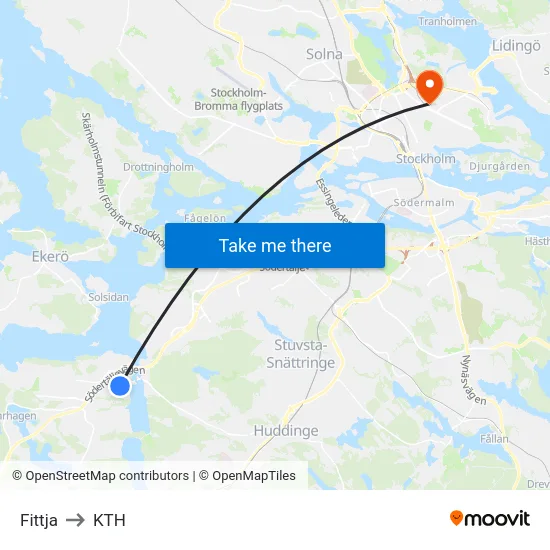 Fittja to KTH map