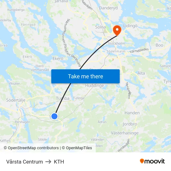 Vårsta Centrum to KTH map